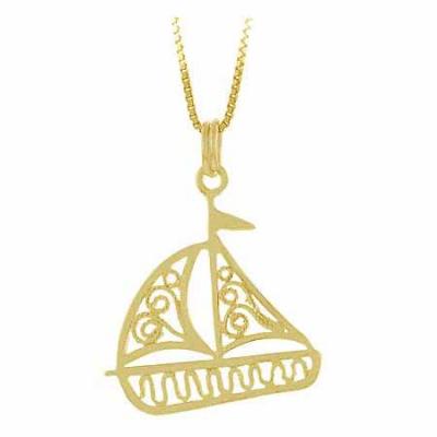 18K Gold over Sterling Silver Filigree Sail Boat Pendant