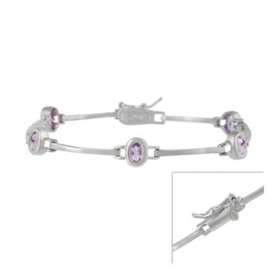 Sterling Silver Amethyst Oval Station Bracelet