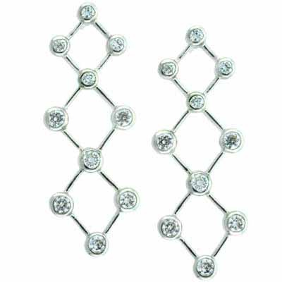 Sterling Silver Long Cris-Cross CZ Bubble Earrings