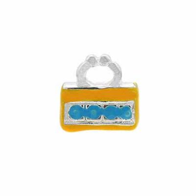 Sterling Silver Enamel Yellow and Light Blue Fashionable Rectangle Hand Bag Purse Charm