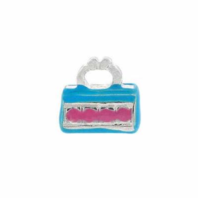 Sterling Silver Enamel Light Blue and Pink Fashionable Rectangle Hand Bag Purse Charm