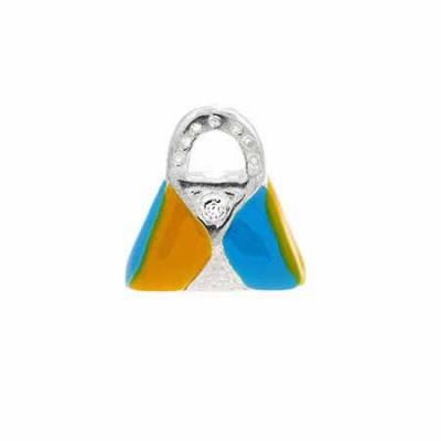 Sterling Silver Yellow and Light Blue Enamel Designer Fashion Purse Hand Bag Charm