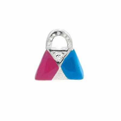 Sterling Silver Pink and Light Blue Enamel Designer Fashion Purse Hand Bag Charm
