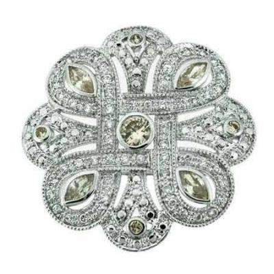 Celebrity Sterling Silver Simulated Diamond cz and Champagne cz Flower Pin