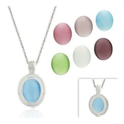 Sterling Silver Cats Eye 7 Stone Interchangeable Oval Pendant Set