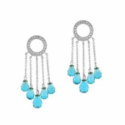 Sterling Silver simulated Diamond and Aquamarine cz Briolette Cut Chain Eternity Chandelier Earrings