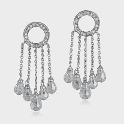 Sterling Silver .925 Simulated Diamond cz Eternity circle Chain Briolette cut Teardrop Chandelier Earrings