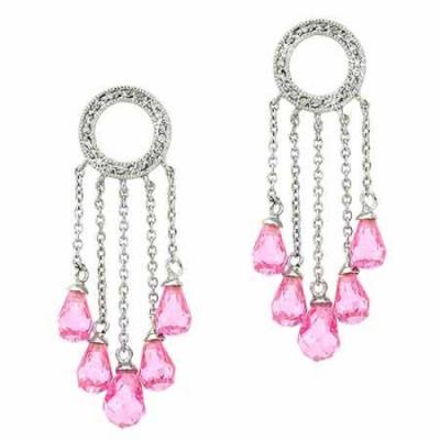 Sterling Silver .925 Diamond and Pink cz Briolette Cut Chain Eternity Chandelier Dangle Teardrop Earrings