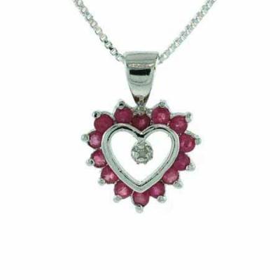 Sterling Silver Ruby and Diamond accentHeart Pendant