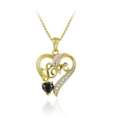 18K Gold over Sterling Silver Sapphire & Diamond Accent 'Love' Heart Pendant
