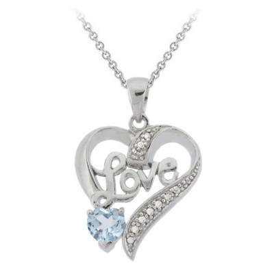 Sterling Silver Blue Topaz Love Heart Pendant