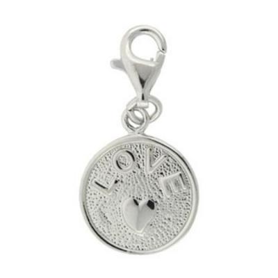 Sterling Silver Love & Heart Circle Charm