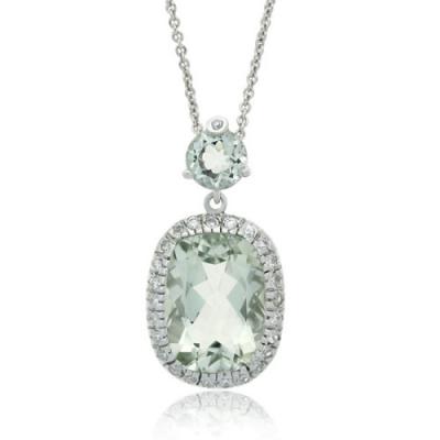 Sterling Silver 8.0ct. TGW Green Amethyst & CZ Rectangular Pendant