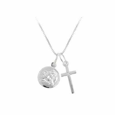 Sterling Silver Cross & Angel Charm Talisman Amulet Pendant