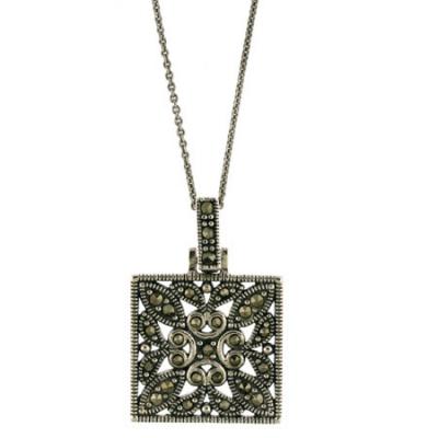 Sterling Silver Marcasite Square Filigree Pendant