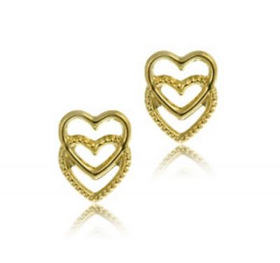 14k Gold Double Heart Stud Earrings