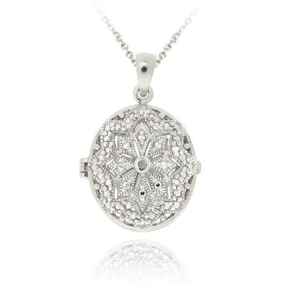 Sterling Silver Diamond Accent Filigree Oval Locket Necklace
