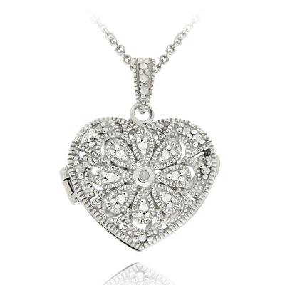 Sterling Silver Diamond Accent Filigree Heart Locket Necklace