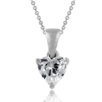 Sterling Silver CZ Solitare Heart Pendant