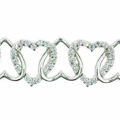 Sterling Silver CZ Interlocking Hearts Tennis Bracelet