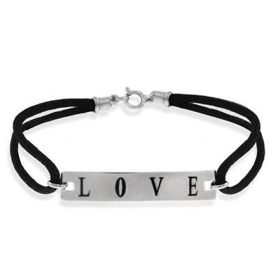 Sterling Silver Love & Black Silk Bracelet