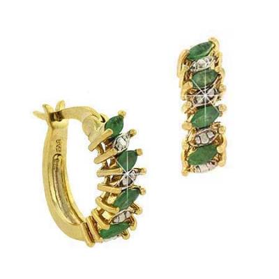 18K Gold over Sterling Silver Emerald & Diamond Accent Marquise Cut Hoop Earrings