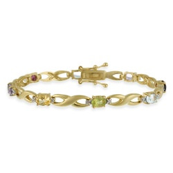 18K Gold over Sterling Silver Multi-Gemstone Diamond Accent Infinity Links Bracelet