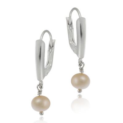 Sterling Silver Simulated Pink Pearl Leverback Dangle Earrings