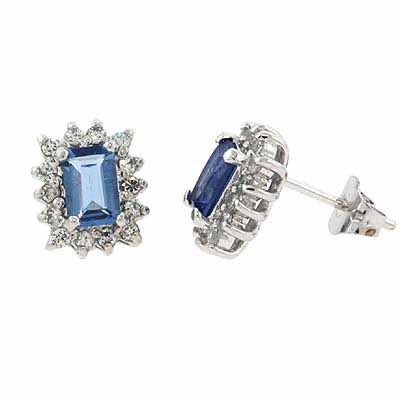 Sterling Silver Simulated Tanzanite CZ and Simulated Diamond CZ Post Earrings