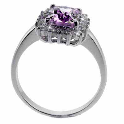 Sterling Silver Amethyst CZ & Clear CZ Square Ring Size 8