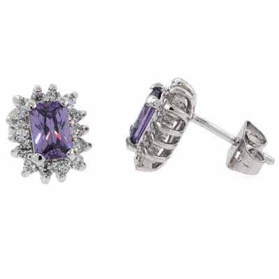 Sterling Silver Amethyst & White CZ Stud Earrings