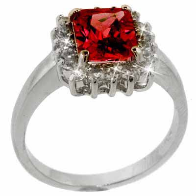 Sterling Silver Red and Simulated Diamond CZ Ring