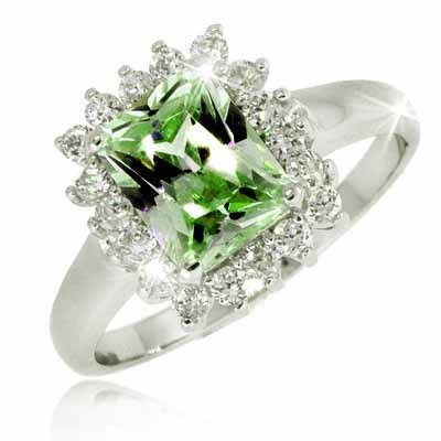Sterling Silver Olive Green & Clear CZ Ring