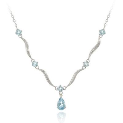 Sterling Silver Genuine Blue Topaz & Diamond Accent Wave Necklace 16'/18'