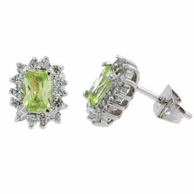 Sterling Silver Light Green and Simulated Diamond CZ Post Earrings