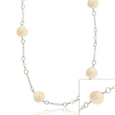 Sterling Silver Freshwater Cultured Pink & White Coin Pearl Leaf Link Necklace, 30 Inches