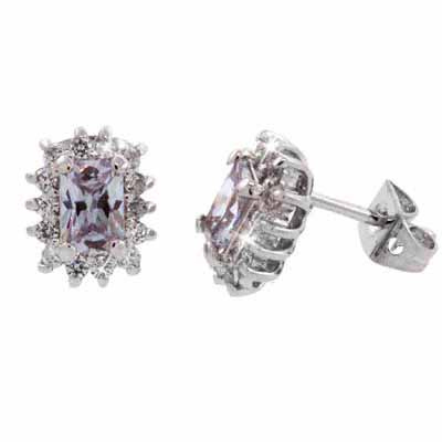 Sterling Silver Lavender & White CZ Flower Stud Earrings