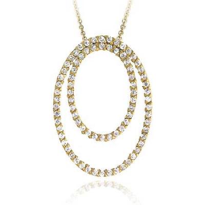 18K Gold over Sterling Silver CZ Double Oval Pendant