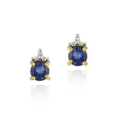 18K Gold over Sterling Silver Tanzanite CZ & Diamond Accent Stud Earrings
