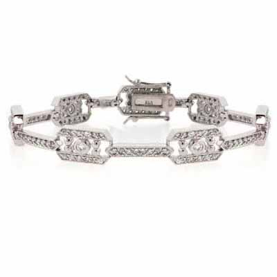 Sterling Silver CZ Filigree Link Bracelet
