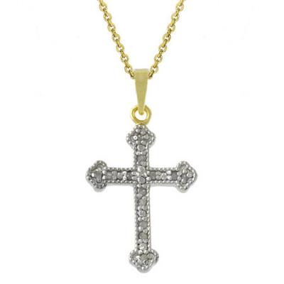 18k Gold over Silver Two-Toned Diamond Accent Cross Pendant