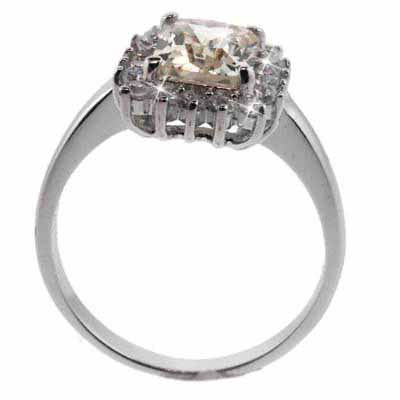 Sterling Silver Champagne & Clear CZ Square Ring Size 9