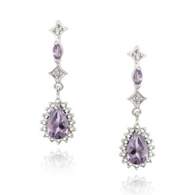 Sterling Silver 1.4ct Amethyst Diamond Accent Teardrop Earrings