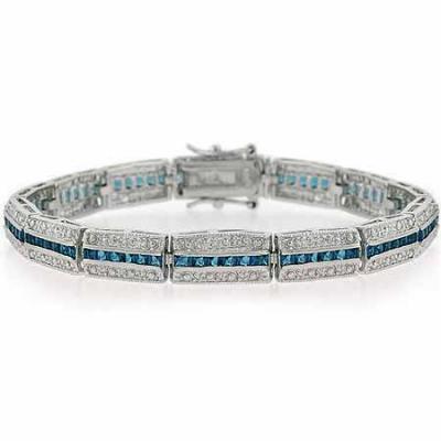 Sterling Silver Dark Blue & Clear CZ Tennis Bracelet