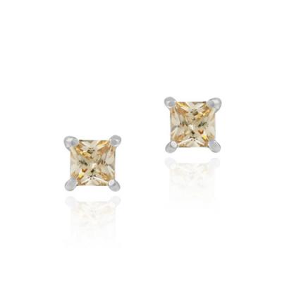Sterling Silver Champagne CZ Square Stud Earrings