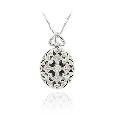 Sterling Silver CZ Filigree Cross Locket Necklace, 18'