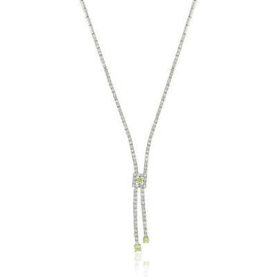 Sterling Silver Simulated Diamond & Light Green cz Y Pave Prong Drop Necklace