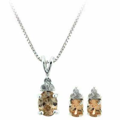 Sterling Silver Simulated Diamond cz and Champagne cz Pendant and Earring Jewelry Set