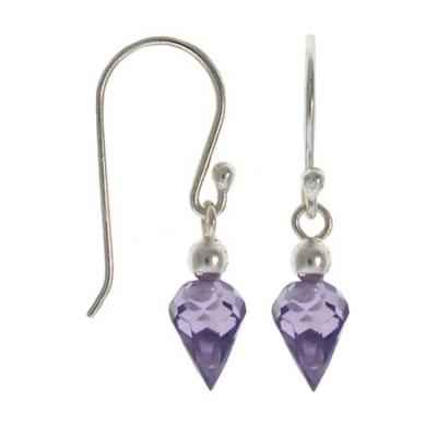Sterling Silver Amethyst CZ Briolette-Cut Dangle Earrings