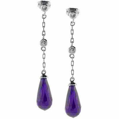 Sterling Silver  Amethyst CZ & Clear CZ Teardrop  Earrings